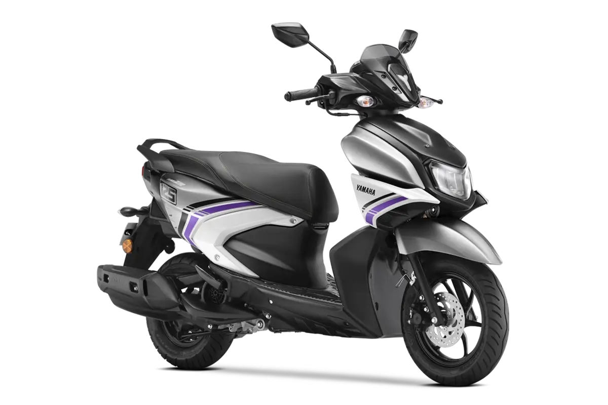 Yamaha RayZR 125 Fi Hybrid Bluish White Cocktail Oxena Motors showroom in Coimbatore