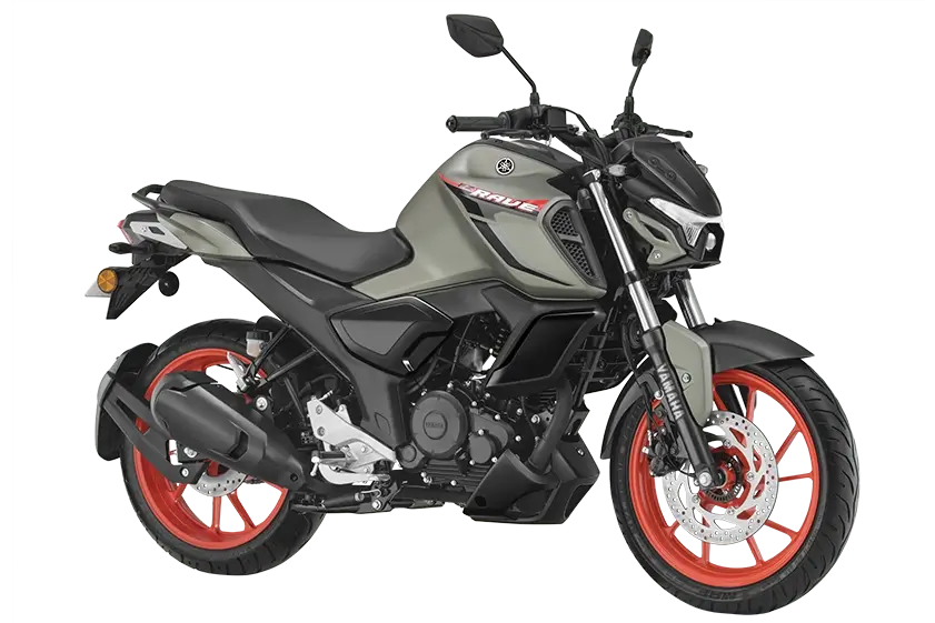 Titan Yamaha FZ Rave motorcycle displayed at Oxena Motors Coimbatore